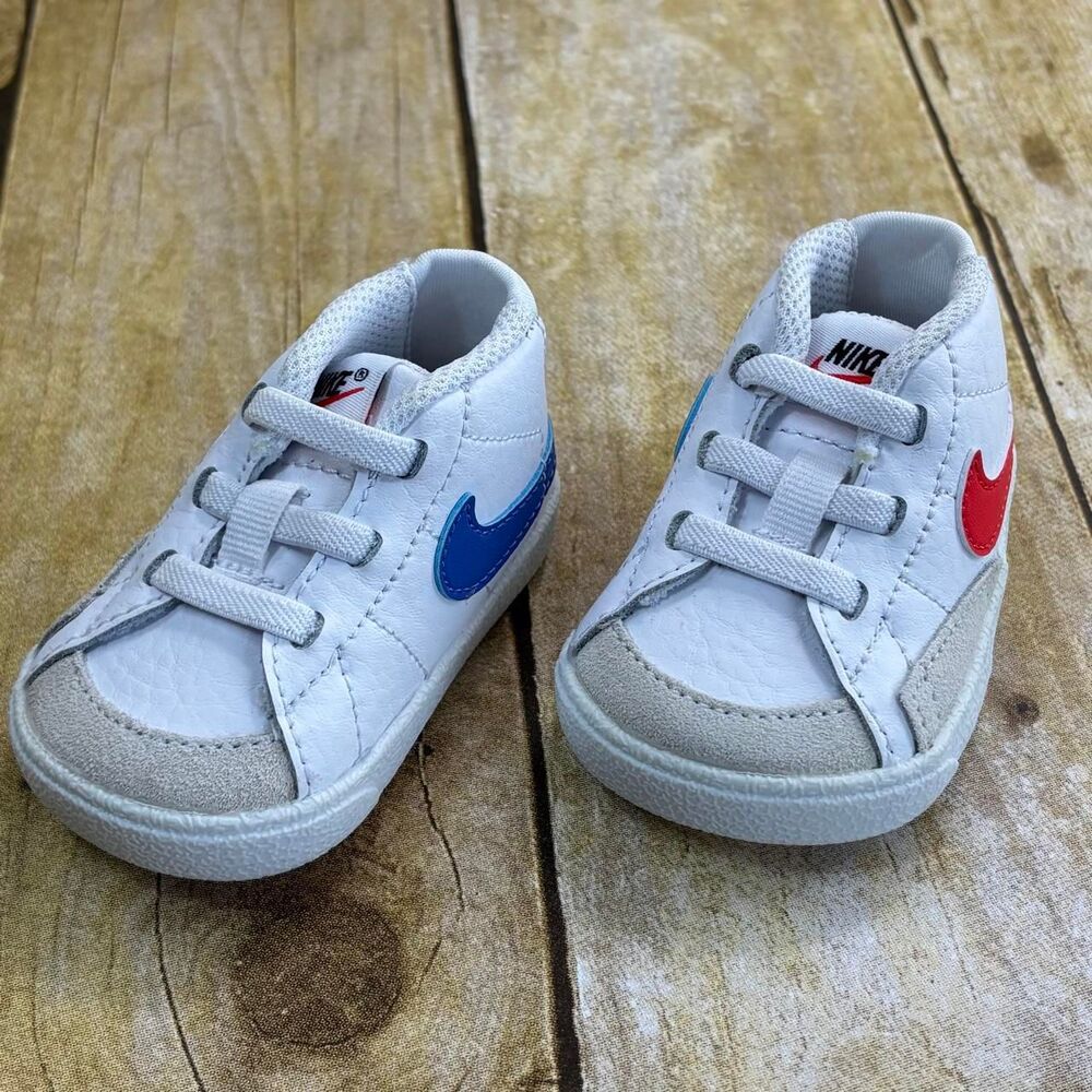 Nike Tennis Shoes Infant Size 1C White Red Blue Trainers Sneakers